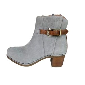 Dansko Hartley Gray Nubuck Leather Stacked Heel Buckle Boot Womens Size 36